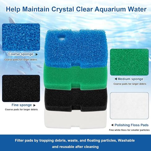استبدال وسادات فلتر العلبة البديلة لـ Cascade 700/1000 CCF2UL/CCF3UL Generic Aquarium Floss Media، 4 قطع من وسادات الفلتر الحيوي الإسفنجية (1xCoarse، 2xMedium، 1xFine)، 12 قطعة من وسادات الخيط البيضاء in Kuwait