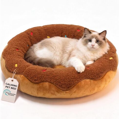 Cat Bed for Indoor Cats, 21" Washable Round Pet Bed for Cats & Small Dogs, Sushi Soft Fluffy Calming Bed for Kitten and Puppy with Anti-Slip Base in Kuwait