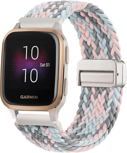Magnetic Braided Watch Bands Compatible with 20mm Garmin Venu Sq/Sq 2/ Venu 2 Plus/Vivoactive 5 & Vivoactive 3, Loop Stretchy Nylon Elastic Fabric Strap for Women Men in Saudi Arabia