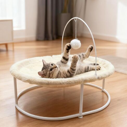 Elevated Cat Hammock Bed - 66LBS Weight Capacity Cat Bed for Large Indoor Cats & Small Dogs, All-Season Plush & Breathable Mesh Mat, Raised Pet Supplies with Sturdy Metal Frame, Cream White in Kuwait