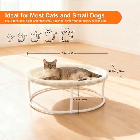Elevated Cat Hammock Bed - 66LBS Weight Capacity Cat Bed for Large Indoor Cats & Small Dogs, All-Season Plush & Breathable Mesh Mat, Raised Pet Supplies with Sturdy Metal Frame, Cream White in Kuwait