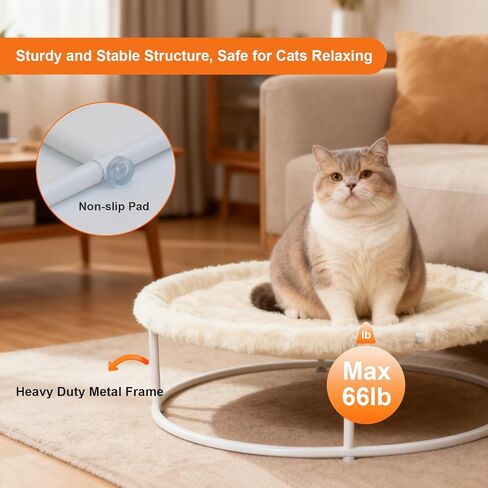 Elevated Cat Hammock Bed - 66LBS Weight Capacity Cat Bed for Large Indoor Cats & Small Dogs, All-Season Plush & Breathable Mesh Mat, Raised Pet Supplies with Sturdy Metal Frame, Cream White in Kuwait