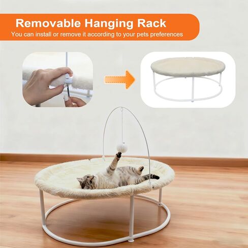Elevated Cat Hammock Bed - 66LBS Weight Capacity Cat Bed for Large Indoor Cats & Small Dogs, All-Season Plush & Breathable Mesh Mat, Raised Pet Supplies with Sturdy Metal Frame, Cream White in Kuwait