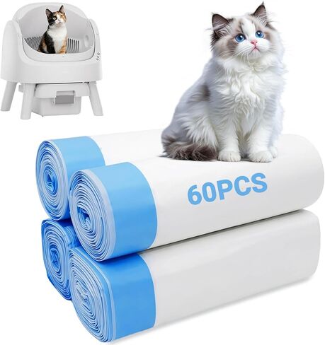 استبدال Lliner متوافق مع Pet Pivot Autoscooper 11 صندوق فضلات القطط ذاتي التنظيف مفتوح من الأعلى - 4 لفات، أكياس فضلات برباط مانعة للتسرب متوافقة مع Petpivot (60 قطعة) in Kuwait