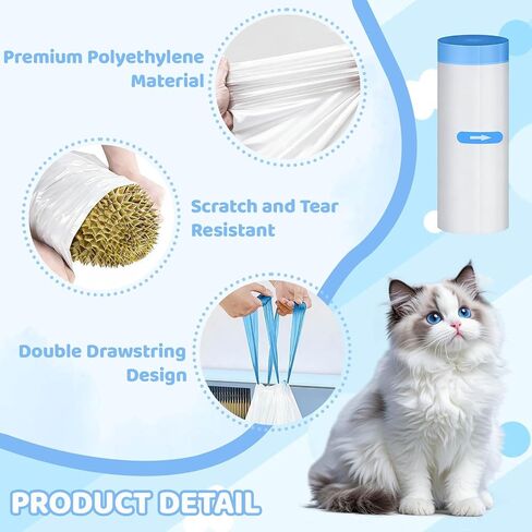 استبدال Lliner متوافق مع Pet Pivot Autoscooper 11 صندوق فضلات القطط ذاتي التنظيف مفتوح من الأعلى - 4 لفات، أكياس فضلات برباط مانعة للتسرب متوافقة مع Petpivot (60 قطعة) in Kuwait