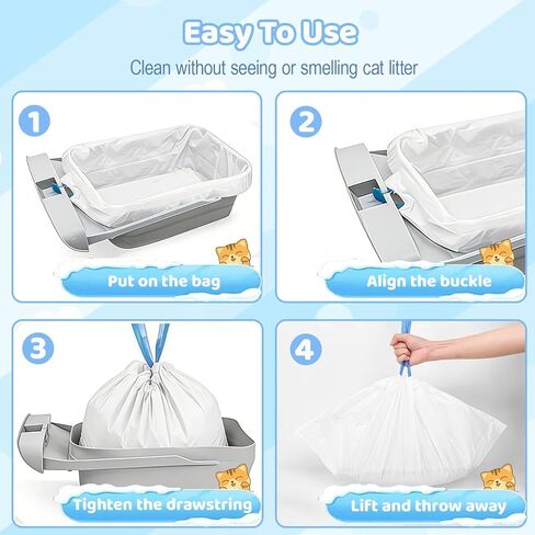 استبدال Lliner متوافق مع Pet Pivot Autoscooper 11 صندوق فضلات القطط ذاتي التنظيف مفتوح من الأعلى - 4 لفات، أكياس فضلات برباط مانعة للتسرب متوافقة مع Petpivot (60 قطعة) in Kuwait