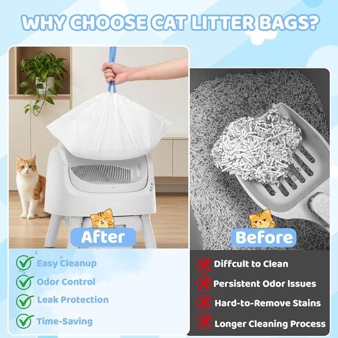 استبدال Lliner متوافق مع Pet Pivot Autoscooper 11 صندوق فضلات القطط ذاتي التنظيف مفتوح من الأعلى - 4 لفات، أكياس فضلات برباط مانعة للتسرب متوافقة مع Petpivot (60 قطعة) in Kuwait