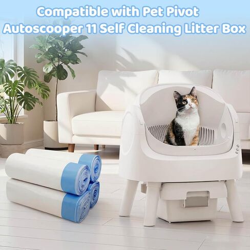 استبدال Lliner متوافق مع Pet Pivot Autoscooper 11 صندوق فضلات القطط ذاتي التنظيف مفتوح من الأعلى - 4 لفات، أكياس فضلات برباط مانعة للتسرب متوافقة مع Petpivot (60 قطعة) in Kuwait
