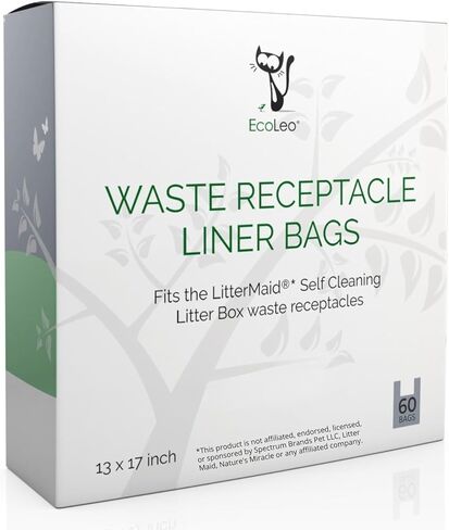 EcoLeo، متوافق مع أوعية نفايات LitterMaid وNature's Miracle، 60 كيس إعادة تعبئة بمقابض، يُستخدم في صواني نفايات صندوق الفضلات ذاتية التنظيف in Kuwait