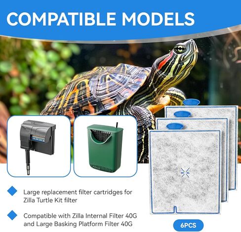 6 Pack Replacement Filter Carridges Large for Zilla Turtle Kit Filter, Turtle Tank Filter Cartridges Compatible with Zilla Internal Filter 40G and Large Basking Platform Filter 40G in Kuwait