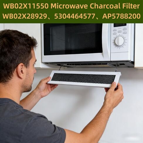 فلتر فحم لإعادة تدوير الميكروويف WB02X11550، متوافق مع GE JX81L، Frigidaire 5304464577، Hotpoint، Bosch & LG، فلتر كربون 2-1/4 بوصة × 10-3/8 بوصة لفتحة الميكروويف فوق النطاق، 3 عبوات in Kuwait
