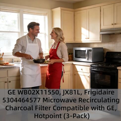 فلتر فحم لإعادة تدوير الميكروويف WB02X11550، متوافق مع GE JX81L، Frigidaire 5304464577، Hotpoint، Bosch & LG، فلتر كربون 2-1/4 بوصة × 10-3/8 بوصة لفتحة الميكروويف فوق النطاق، 3 عبوات in Kuwait