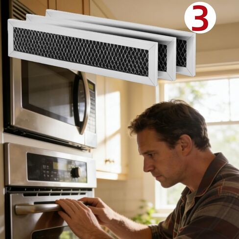 فلتر فحم لإعادة تدوير الميكروويف WB02X11550، متوافق مع GE JX81L، Frigidaire 5304464577، Hotpoint، Bosch & LG، فلتر كربون 2-1/4 بوصة × 10-3/8 بوصة لفتحة الميكروويف فوق النطاق، 3 عبوات in Kuwait