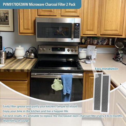 PVM9179DF2WW استبدال فلتر الفحم الميكروويف لفرن الميكروويف GE PVM9179DF3WW PVM9179DK5WW PVM9179DK6WW PVM9179ER1ES PVM9179SR1SS 2.5 بوصة × 10.98 بوصة × 0.35 بوصة مرشحات شبكية من الألومنيوم 2 حزمة in Kuwait