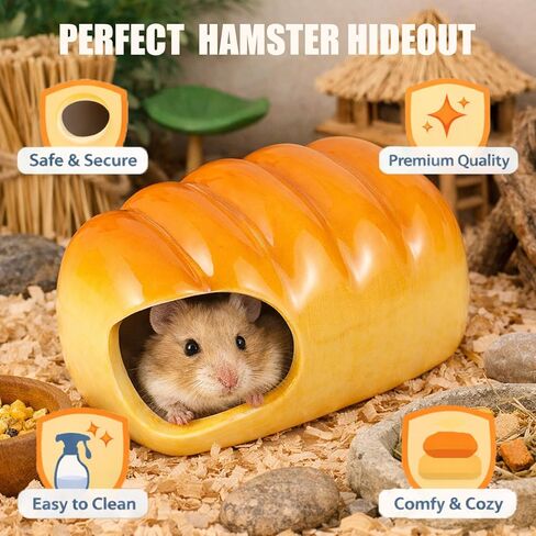 Ceramic Hamster Hideout House, Bread Shape Small Animal Hideaway, Chew Proof Cool Bed for Syrian Hamster, Gerbil, Mice & Guinea Pig, All Season Habitat Decor in Kuwait