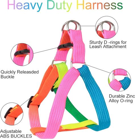 1 Pack Pet Adjustable Nylon Dog Chest Harness Straps Chain Cute Rainbow Color Back Thoracic Traction Suits Dog Rope Leash Chain for Puppy Cat in Kuwait
