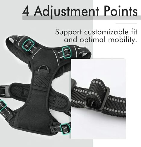 Dog Harness, 2 Leash Clips, Ajustable and Padded, Reflective, No Pull and No Choke. in Kuwait