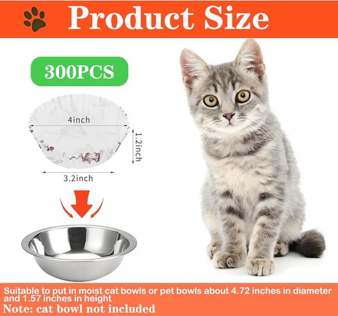 300 Pcs Pet Disposable Feeding Bowls, Large Liner Bulk Cat Food Bowls, Small Paper Pet Feeding Liner for Small Dog Puppy Cats Dish Bowl Wet Food Station in Kuwait