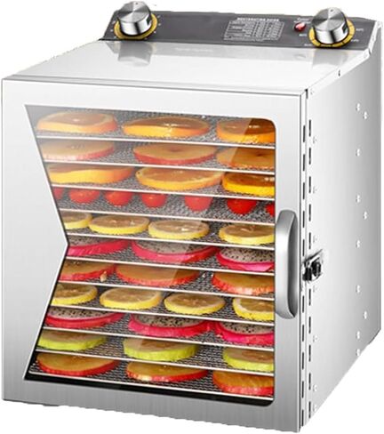 400W Food Dehydrator, 6/8/12 Layers Food Drying Machine, 0–12H Timer, 35–90°C Temperature Control, 360° Hot Air Circulation for Fruits, Vegetables, Meat and Seafood, 12 Layers in Kuwait