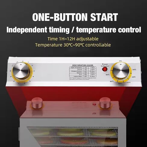 400W Food Dehydrator, 6/8/12 Layers Food Drying Machine, 0–12H Timer, 35–90°C Temperature Control, 360° Hot Air Circulation for Fruits, Vegetables, Meat and Seafood, 12 Layers in Kuwait