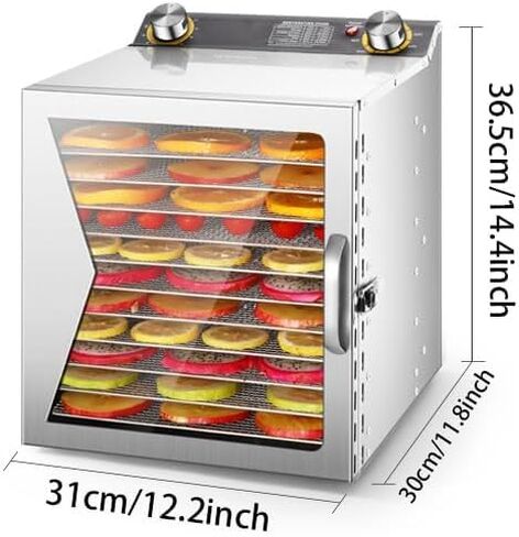 400W Food Dehydrator, 6/8/12 Layers Food Drying Machine, 0–12H Timer, 35–90°C Temperature Control, 360° Hot Air Circulation for Fruits, Vegetables, Meat and Seafood, 12 Layers in Kuwait