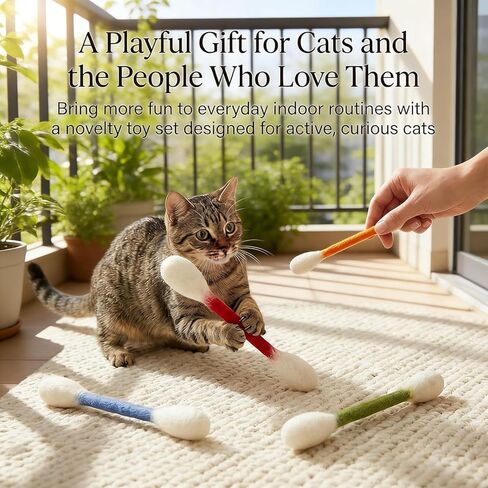 Cotton Swabs Cat with Catnip, Swabs Catnip Toys Set of 6 Soft Plush Kicker Toys, Sturdy Teething Chew Toy(Beige) in Saudi Arabia