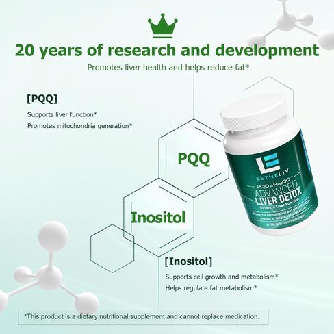 ESTHELIV Liver Cleanse Detox & Repair PQQ + Insitol Formula Updated V3.0 (Non- Milk Thistle Liver Supplement and Artichoke Extract, for Liver Detox,Liver Support Liver Health Formula- 60 Capsules in Saudi Arabia
