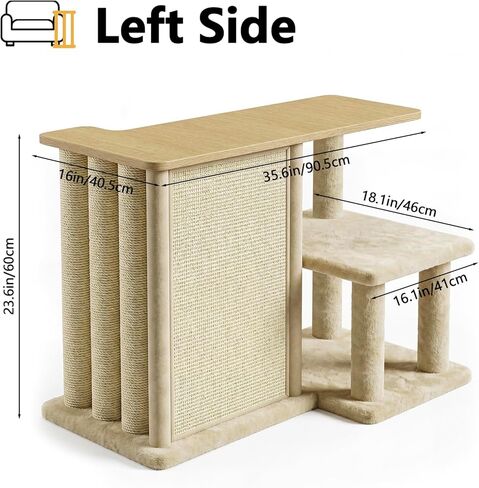Homegroove Cat Couch Protector with Side Table, 35.6''L Multi-Functional Couch End Table with Sisal Scratching Posts and Scratch Pad, Large Couch Protector from Cat Claws for Living Room (Left) in Kuwait