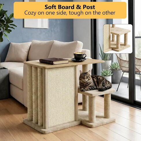 Homegroove Cat Couch Protector with Side Table, 35.6''L Multi-Functional Couch End Table with Sisal Scratching Posts and Scratch Pad, Large Couch Protector from Cat Claws for Living Room (Left) in Kuwait