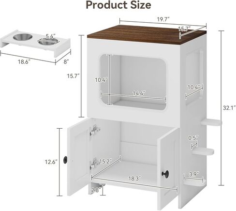Cat Feeding Station, 2-Tier Wood Cat House with Storage, Raised Bowls for Indoor Cats, Pull-Out Feeding Station & Cat Condo, Includes 2 Stainless Bowls in Kuwait