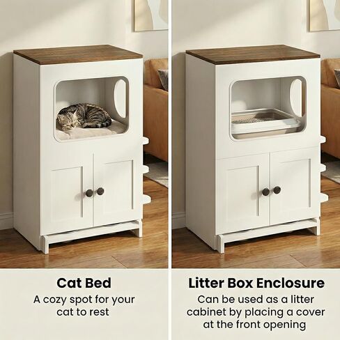 Cat Feeding Station, 2-Tier Wood Cat House with Storage, Raised Bowls for Indoor Cats, Pull-Out Feeding Station & Cat Condo, Includes 2 Stainless Bowls in Kuwait