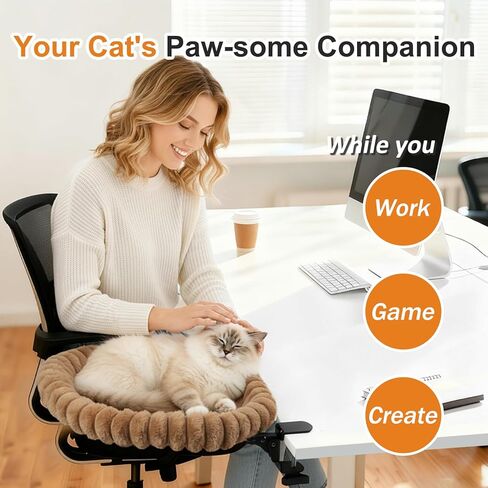 Pawow Large Cat Desk Bed, 90° Foldable Space-Saving & Sturdy Dual-Clamp, 2 Washable Covers(Faux Fur & Mesh), Metal Frame, Supports up to 40 Lbs, Pet Perch Desktop Hammock for Small to Large Cats in Kuwait