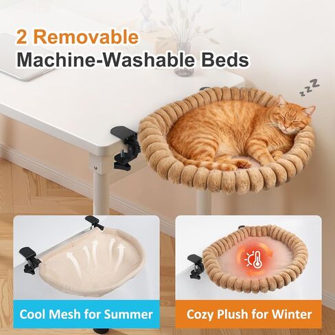 Pawow Large Cat Desk Bed, 90° Foldable Space-Saving & Sturdy Dual-Clamp, 2 Washable Covers(Faux Fur & Mesh), Metal Frame, Supports up to 40 Lbs, Pet Perch Desktop Hammock for Small to Large Cats in Kuwait