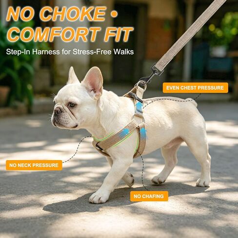 BEAUTYZOO No Pull Linen Dog Harness and Leash Set - Adjustable Step-in Puppy Harness for Small Medium Large Dogs, Escape Proof Soft Vest with Double D Ring for Walking Running Training,Khaki S in Kuwait