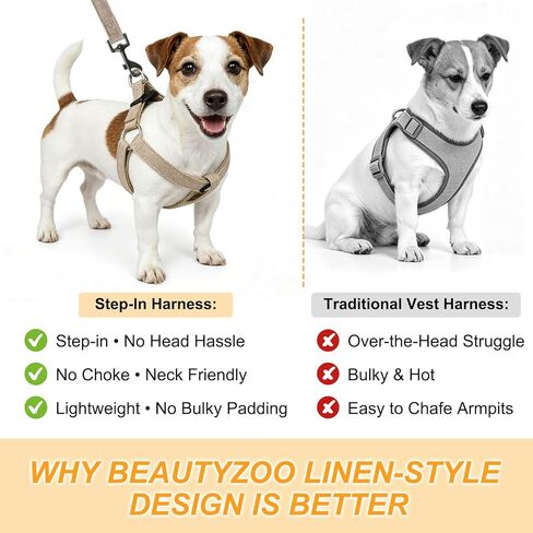 BEAUTYZOO No Pull Linen Dog Harness and Leash Set - Adjustable Step-in Puppy Harness for Small Medium Large Dogs, Escape Proof Soft Vest with Double D Ring for Walking Running Training,Khaki S in Kuwait