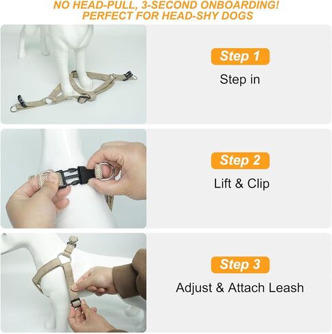 BEAUTYZOO No Pull Linen Dog Harness and Leash Set - Adjustable Step-in Puppy Harness for Small Medium Large Dogs, Escape Proof Soft Vest with Double D Ring for Walking Running Training,Khaki S in Kuwait