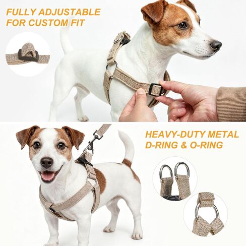 BEAUTYZOO No Pull Linen Dog Harness and Leash Set - Adjustable Step-in Puppy Harness for Small Medium Large Dogs, Escape Proof Soft Vest with Double D Ring for Walking Running Training,Khaki S in Kuwait