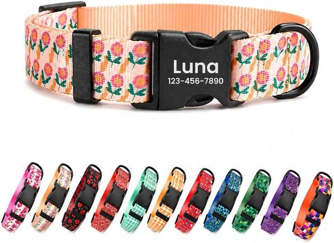 Customized Polyester Dog Collar and Leash Set with ID Name & Phone, Lightweight Personalized Dog Collar with Durable Plastic Quick Release Buckle, Adjustable Pet Collar for All Breeds in Kuwait