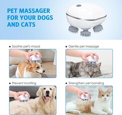 Upgraded Handheld Pet Massager for Dogs and Cats, Portable Pet Massager with 4 Rotating Massage Heads, Waterproof Electric for Relieving Tight Stiffness Muscles, Promote Bonding in Kuwait