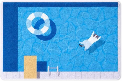 Fatcatjoy Cat Litter Mat 35"×24", Cute Summer Pool Design, Large PVC Wire Loop Litter Trapping Mat, Non-Slip Waterproof Cat Litter Box Mat, Machine Washable, Fade-Resistant, 3-in-1 Pet Mat for Cats in Kuwait
