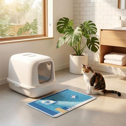 Fatcatjoy Cat Litter Mat 35"×24", Cute Summer Pool Design, Large PVC Wire Loop Litter Trapping Mat, Non-Slip Waterproof Cat Litter Box Mat, Machine Washable, Fade-Resistant, 3-in-1 Pet Mat for Cats in Kuwait