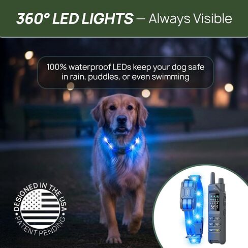 تم تحديث طوق الصدمات للكلاب بأضواء LED بزاوية 360 درجة - طوق تدريب الكلاب بطول 4200 قدم مع جهاز تحكم عن بعد، مقاوم للماء IPX8، أوضاع الصفير/الاهتزاز/الصدمات الآمنة، طوق إلكتروني قابل لإعادة الشحن للكلاب in Kuwait