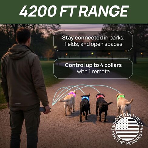 تم تحديث طوق الصدمات للكلاب بأضواء LED بزاوية 360 درجة - طوق تدريب الكلاب بطول 4200 قدم مع جهاز تحكم عن بعد، مقاوم للماء IPX8، أوضاع الصفير/الاهتزاز/الصدمات الآمنة، طوق إلكتروني قابل لإعادة الشحن للكلاب in Kuwait