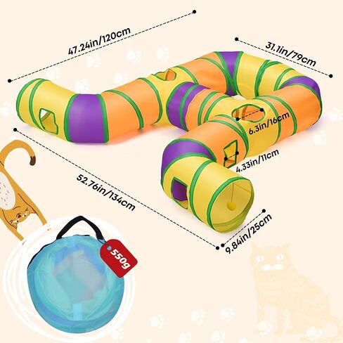 Petizer Portable Cat Tunnels for Indoor Cats, Pop Up Tear-Resistant Cat Tube, Waterproof & Washable Play Tunnels for Cats, Kittens, Kitty, Puppy, Rabbit (Rainbow Color) in Kuwait