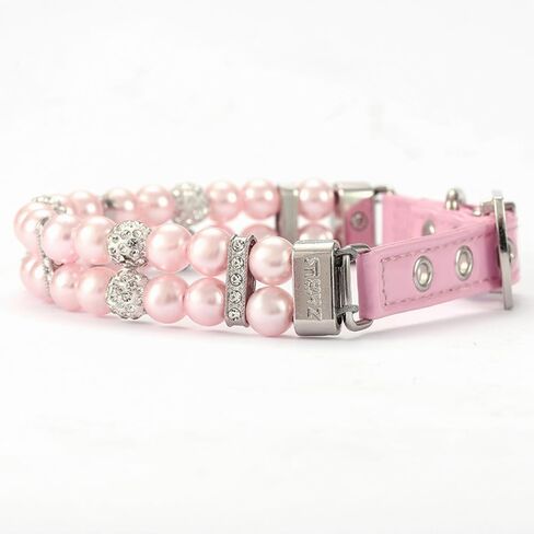Crystal Pearl Dog Collar Adjustable Leather - Rhinestone Necklace for XS Small Dogs, Cats, Poodle Elegant Birthday Gift for Female Puppy, Party, Wedding in Kuwait