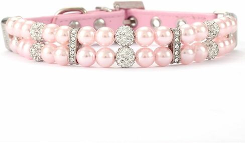 Crystal Pearl Dog Collar Adjustable Leather - Rhinestone Necklace for XS Small Dogs, Cats, Poodle Elegant Birthday Gift for Female Puppy, Party, Wedding in Kuwait