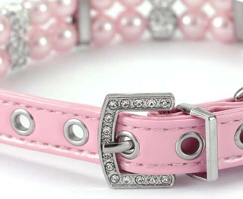 Crystal Pearl Dog Collar Adjustable Leather - Rhinestone Necklace for XS Small Dogs, Cats, Poodle Elegant Birthday Gift for Female Puppy, Party, Wedding in Kuwait