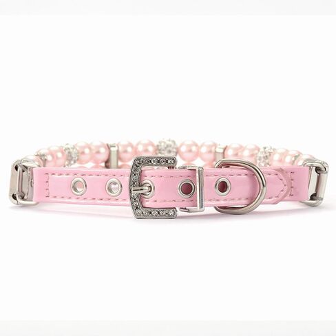Crystal Pearl Dog Collar Adjustable Leather - Rhinestone Necklace for XS Small Dogs, Cats, Poodle Elegant Birthday Gift for Female Puppy, Party, Wedding in Kuwait