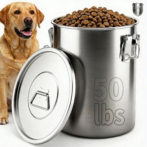 304 Stainless Steel Dog Food Storage Container, 25LB/30LB Airtight Pet Food Container with Locking Lid & Silicone Seal, Large Metal Food Storage Bin for Dry Dog/Cat Food, Rice, Flour (25 LBS) in Kuwait
