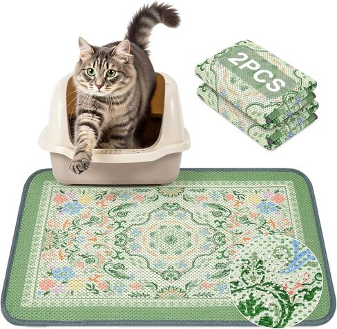 Unicorn Catcher 33X22in Cat Litter Mat Machine Washable Soft 3D Air Mesh Litter Box Rug Non-Slip Backing Quick Dry Scatter Control for Paws,Bean Green in Kuwait